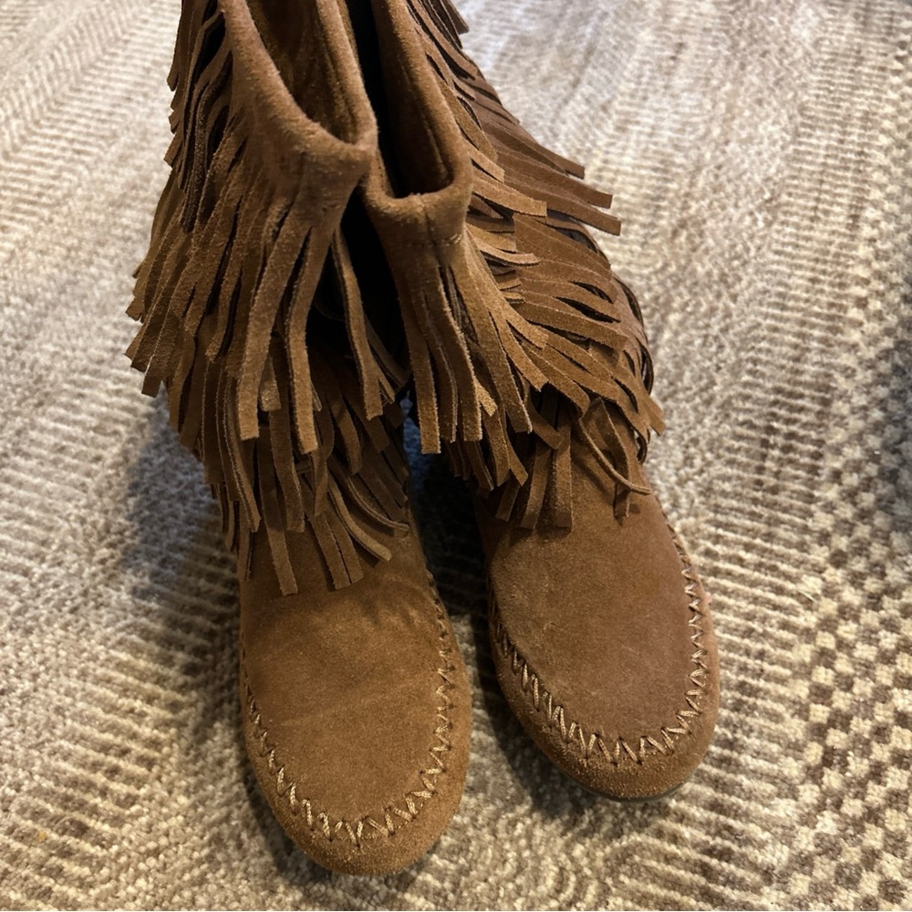 MAKALU CALIFORNIA NALANI TRIPLE FRINGE WESTERN HIPPIE LEATHER BOOTS SIZE 4.5M